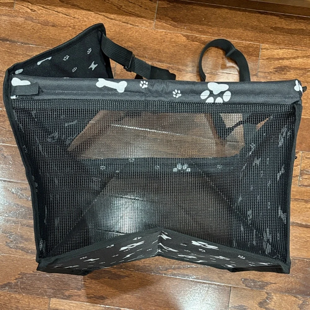Black Pet Car Seat with Paw and Bone Print